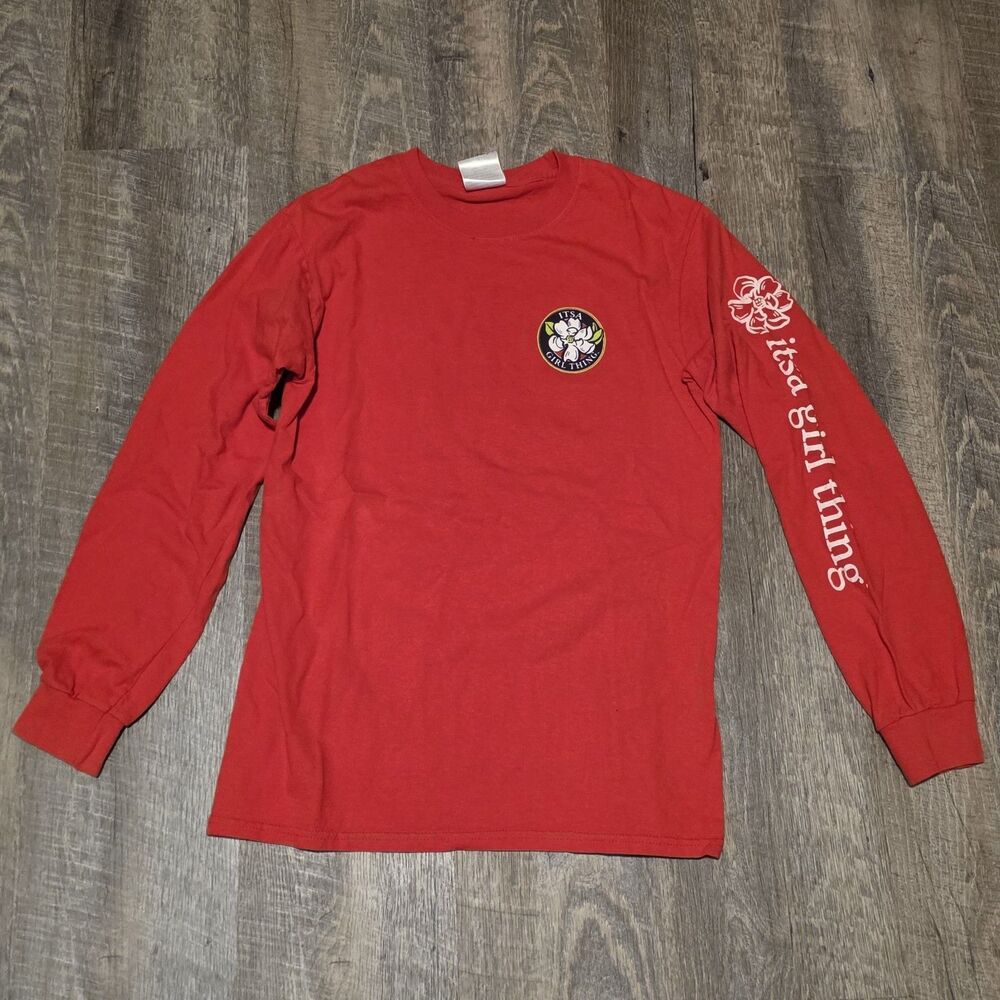 Itsa Girl Thing Red Christmas Long Sleeve Cotton Shirt Small "Home For Holidays"